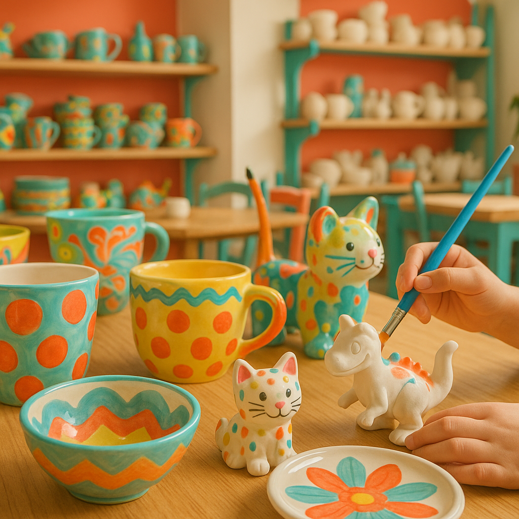 Colorful painted pottery pieces